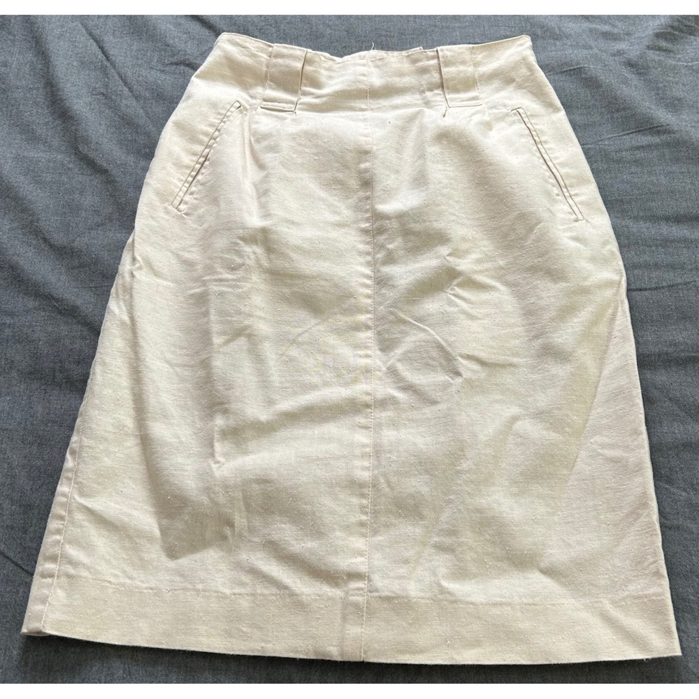 Rafaella Petites Cream Ramie Cotton Pencil Skirt Size 4P High Waist Pockets